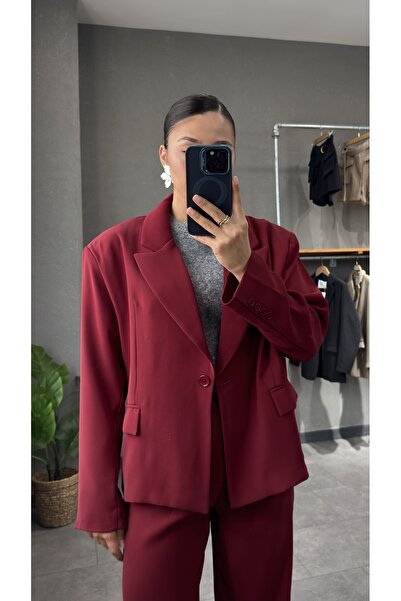 YOUR NAME Бургунди дамско сако - прекалено голямо сако без ръкави