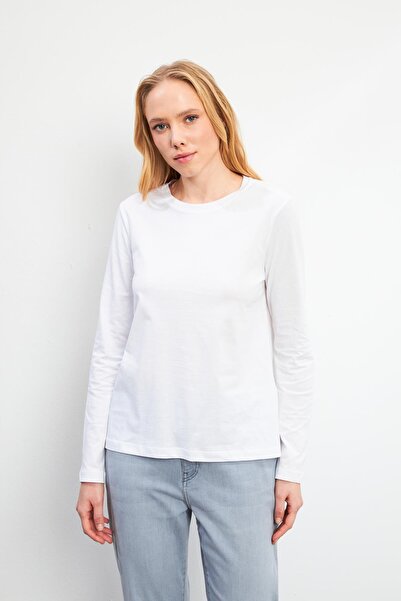 VENA Μπλουζάκι Gloria με λαιμόκοψη με μακρύ μανίκι, βασικό μπλουζάκι-λευκό