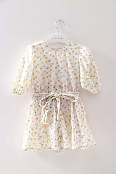 Gingersnaps Girls' Floral Dress with Waist Belt and Long Sleeves