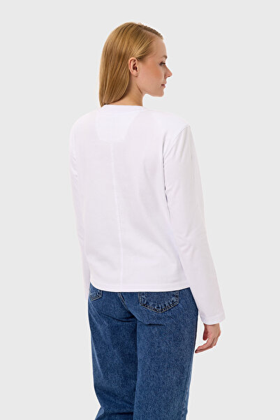 qanpaq Tumecy - White Women's Embroidered Snap Fastener Padded Long Sleeve Basic