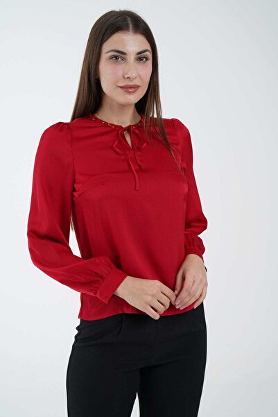 Nichii Classic Solid Top with Embroidered Collar and Long Sleeves