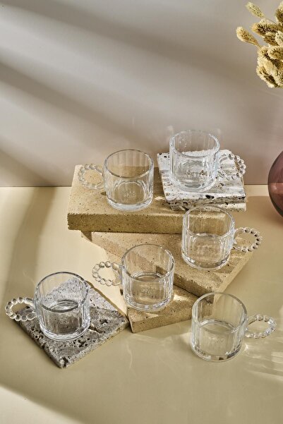 Perotti Ringo Stone 100ml Glass Cup with 6 Bead Handles Espresso and Turkish Coffee Cup