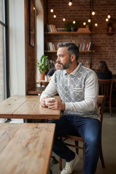 Kamalı Ανδρικό πλεκτό πουκάμισο από ατσάλι με γιακά τσέπη με φερμουάρ και λαιμόκοψη πόλο με μοτίβο που δεν κολλάει χειμωνιάτικο πουλόβερ