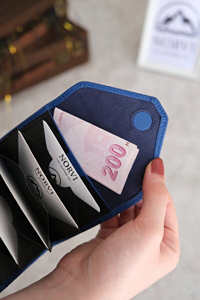 Norvi Leather Accordion Genuine Leather Card Holder Blue