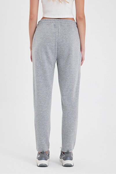 VENA Kadın Logo Baskılı Regular Fit Pamuklu Eşofman Altı-Gri Melanj