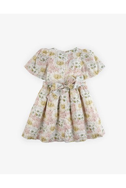 Gingersnaps Girls' Floral Waist-Defined Short Sleeve Open Dress