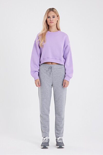 VENA Kadın Logo Baskılı Regular Fit Pamuklu Eşofman Altı-Gri Melanj