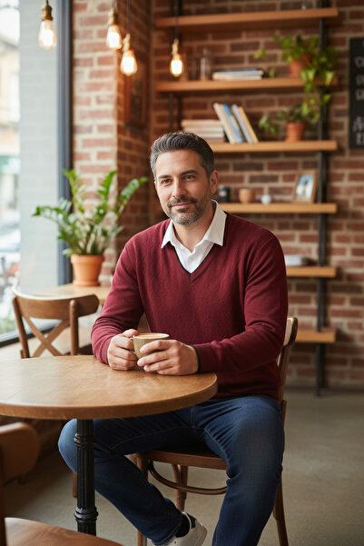 Kamalı Erkek Bordo Tüylenme Yapmayan Anti-pilling Standart Fit Normal Kesim V...