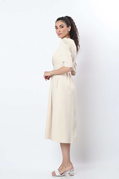 Nichii Solid Midi Dress with Waist Ruching