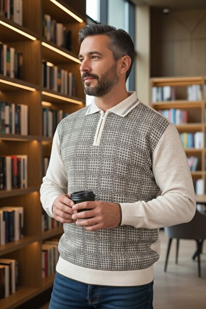 Kamalı Чоловічий трикотажний светр з коміром-стійкою, застібкою-блискавкою, коміром-поло, непихнатий трикотаж, зимовий светр для чоловіків