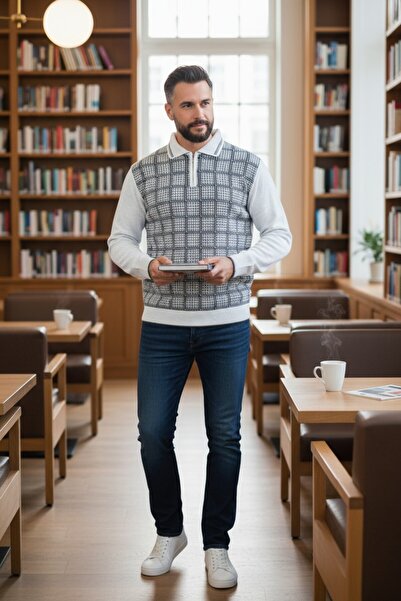 Kamalı Комірний бабійський кожух Смугастий бабійський кожух Бабійський трикотажний кожух Чоловічий кожух з коміром Поло