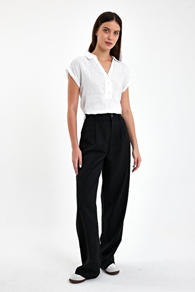 VENA Μαύρο ύφασμα Palazzo Wide Leg - Γυναικείο παντελόνι (Lyocell)