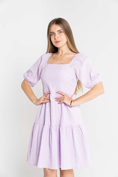 mica Plain Solid Short Dress with Half Sleeves for Women
