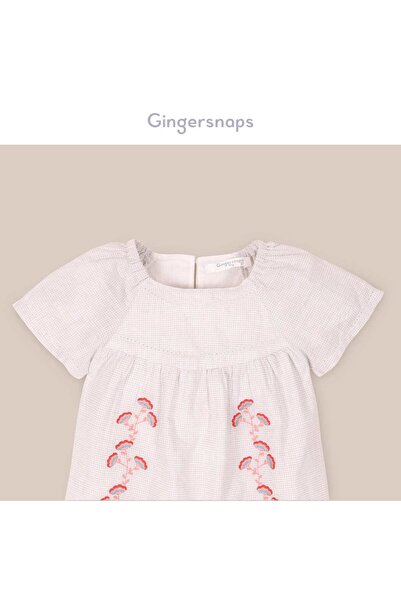 Gingersnaps Embroidered Denim Dress with Front Buttons for Girls