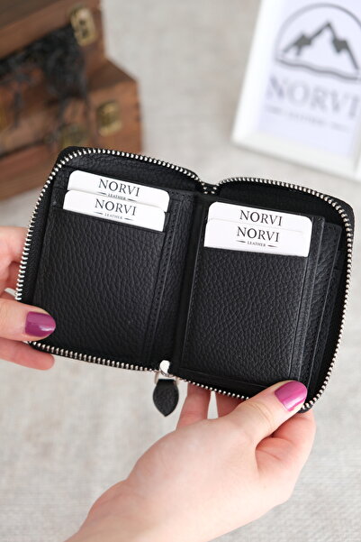 Norvi Leather Zippered Unisex Card Holder Wallet
