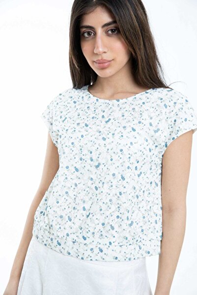 mica Floral Short-Sleeve Round Neck Blouse