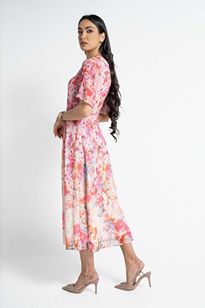 Nichii Floral Chiffon Short Sleeve Midi Dress