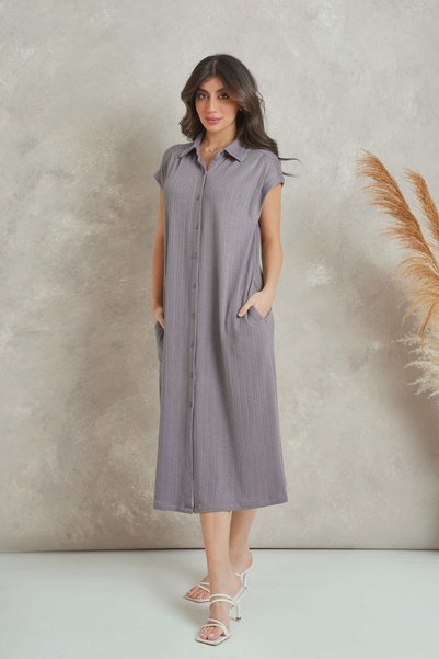 mica Open Front Short Sleeve Midi Shirt Dress