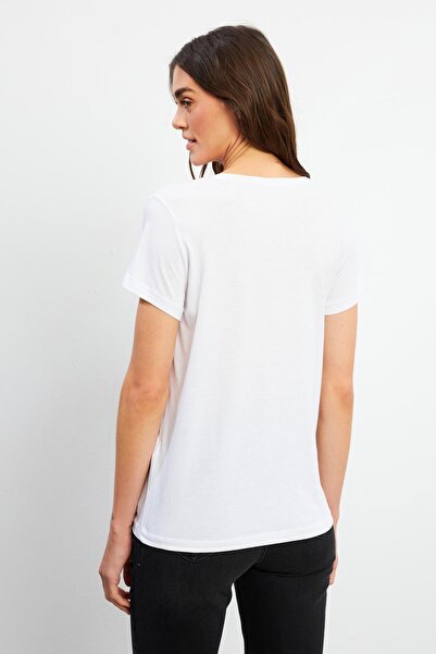 VENA Γυναικείο T-Shirt Boyfriend Λευκό V-Λαιμό Regular Fit Modal (LYOCELL) - 25645-022