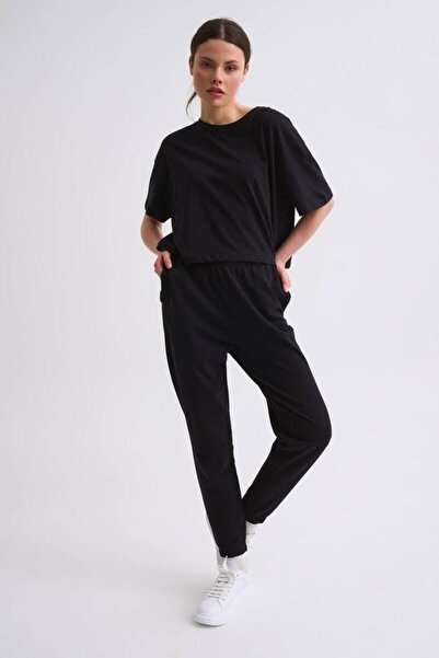 THERECOLOR Black Organic Women's Sweatpants with Lace-Up Two Pockets