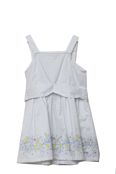 Gingersnaps Striped Long Dress with Waist Belt and Print for Girls