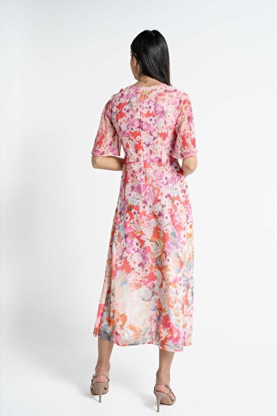Nichii Floral Chiffon Short Sleeve Midi Dress