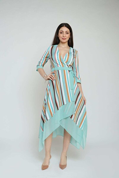 Nichii Women's Short Wrap Midi Dress with Waist Tie