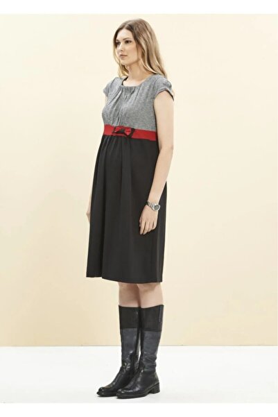 Genel Markalar Kırmızı Fiyonk Detaylı Kısa Hamile Elbise