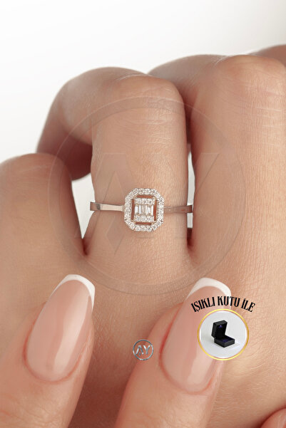 AY MÜCEVHER 8 Ayar Altın Beyaz Baget Yüzük 1.25 gr | Işıklı Kutulu & Garanti Belgeli