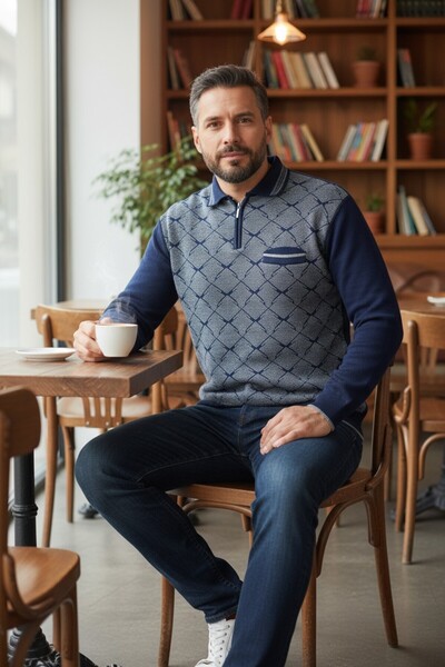 Kamalı Ανδρικό πουκάμισο από ατσάλινο πλεκτό γιακά με τσέπη με φερμουάρ Polo γιακά που δεν κολλάει Πλεκτό χειμωνιάτικο πουλόβερ Dad