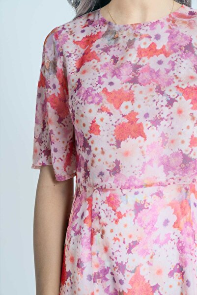 Nichii Floral Chiffon Short Sleeve Midi Dress