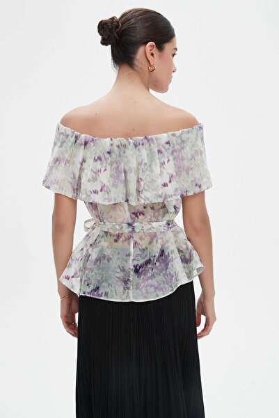 Nichii Short Sleeve Chiffon Blouse with Waist Tie