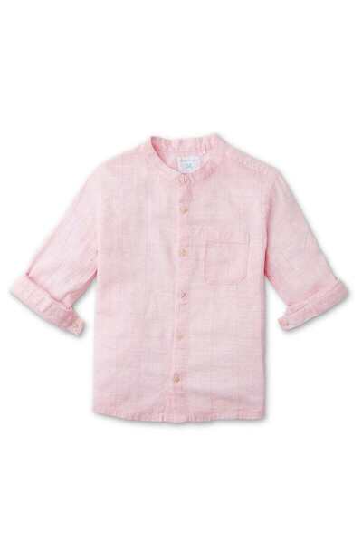Gingersnaps Pink Woven Polo Shirt with Buttons and Chest Pocket for Boys