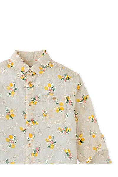 Gingersnaps Boys' Long Sleeve Polo Shirt with Front Buttons and Lemon Print