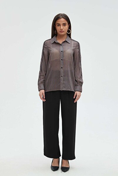 mica بلوزة نسائية بأكمام طويلة وياقة منقطة