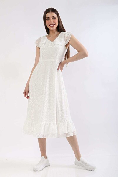 mica فستان ميدي بدون أكمام مع كشكشة على الصدر