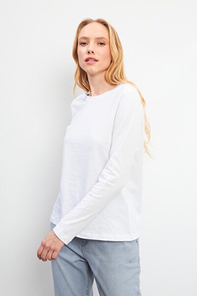 VENA Μπλουζάκι Gloria με λαιμόκοψη με μακρύ μανίκι, βασικό μπλουζάκι-λευκό