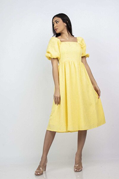 mica Square Neck Short Sleeve Midi Dress