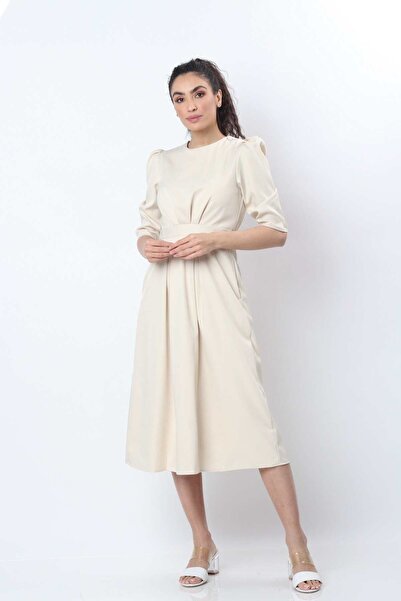 Nichii Solid Midi Dress with Waist Ruching