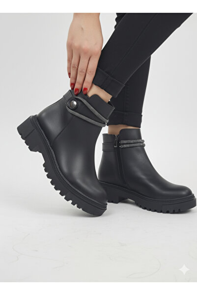 Tomato Bags Γυναικείες κοντές μπότες με φερμουάρ με λεπτομέρεια με πέτρινο κουμπί