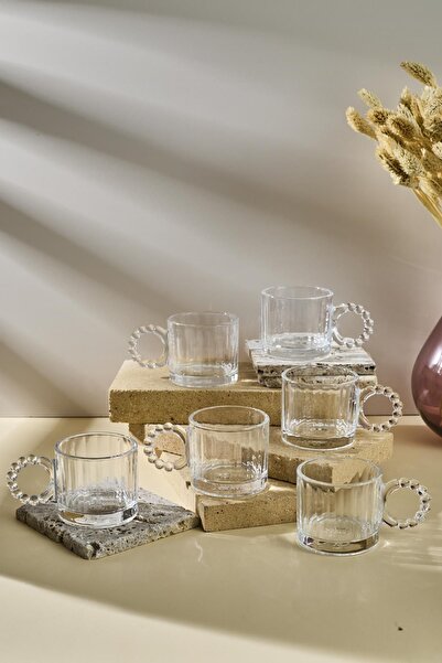 Perotti Ringo Stone 100ml Glass Cup with 6 Bead Handles Espresso and Turkish Coffee Cup