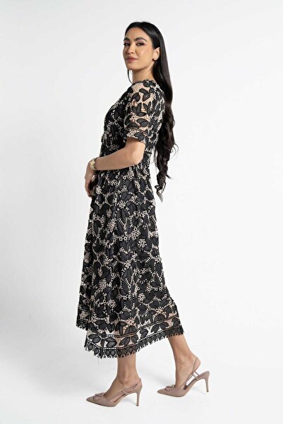 Nichii Womens' Short Sleeve Midi Dress with Leaf Design