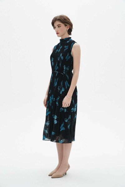 Nichii Women's Midi Dress with Butterfly Print and High Neck