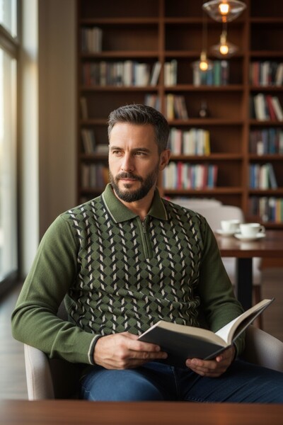 Kamalı Чоловіча кофта з трикотажу, комір-поло, застібка-блискавка, не кошлатиться, трикотаж, зимова кофта для тата