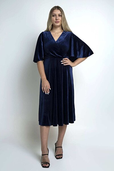 Nichii Women's Solid Midi Wrap Dress with Butterfly Sleeves