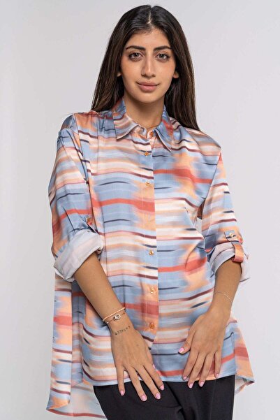 Nichii Women's Long Sleeve Button-Up Shirt with Printed Design