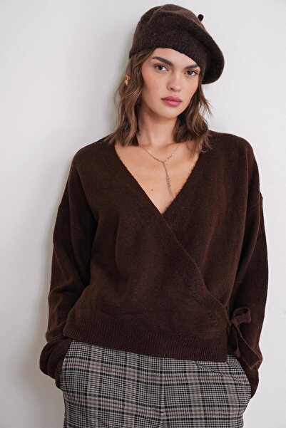Mixray 6959 Women's Bowknot Knitwear Cardigan Brown