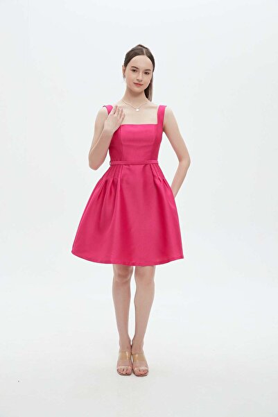 mica فستان سهرة سادة للنساء مع حزام الخصر