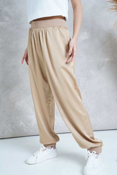 mica بنطلون نسائي طويل واسع الساق مع حزام خصر مطاطي