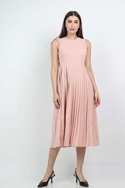 mica Plain Midi Dress with No Sleeves